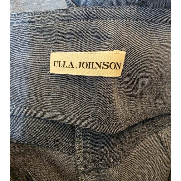 ULLA JOHNSON Blue Highrise Button Pleated Linen Blend Shorts 2 - Picture 4 of 5